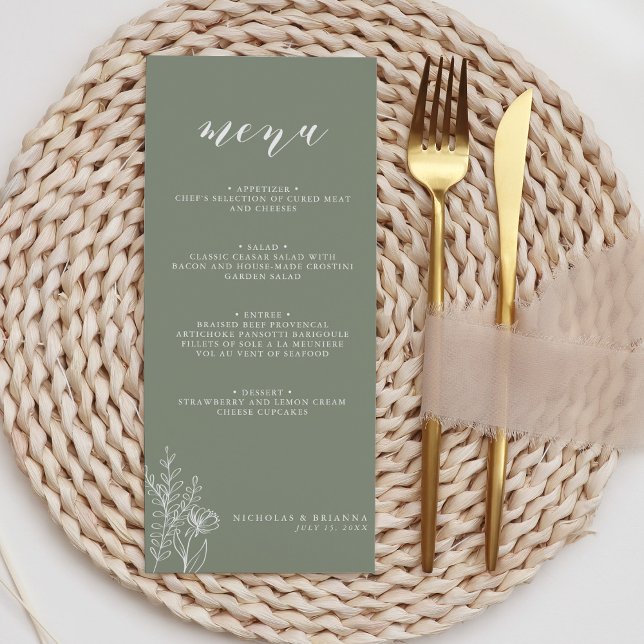 Modern Sage Green Minimalistisch Boho Wedding Mono Menükarte (Von Creator hochgeladen)