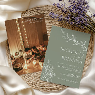 Modern Sage Green Minimalistisch Foto Boho Wedding Einladung
