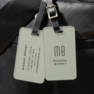 Modern Sage Green Mit Monogramm Gepäckanhänger