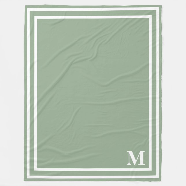 Modern Sage Green Monogram Fleecedecke (Vorderseite)