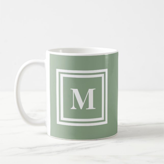 Modern Sage Green Monogram Kaffeetasse (Links)