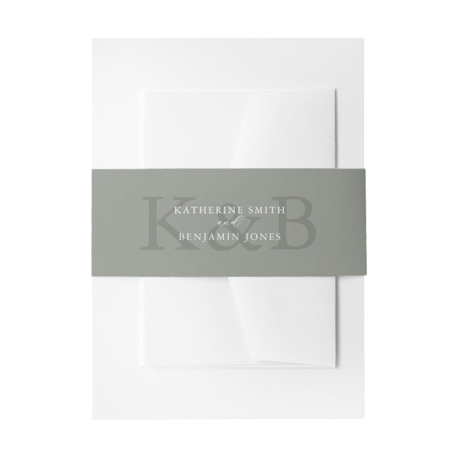 Modern Sage Green Monogram Minimalist Wedding Einladungsbanderole (Vorderseite Beispiel)