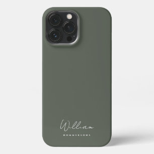 Modern Sage Green Monogram Name Script iPhone 13 Pro Max Hülle