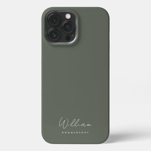 Modern Sage Green Monogram Name Script iPhone Hülle (Rückseite)