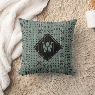 Modern Sage Green Mudcloth African Monogram Kissen