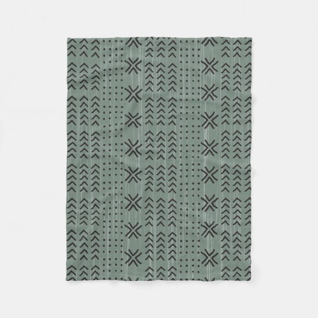 Modern Sage Green Mudcloth Afrikanisches Muster Fleecedecke (Vorderseite)
