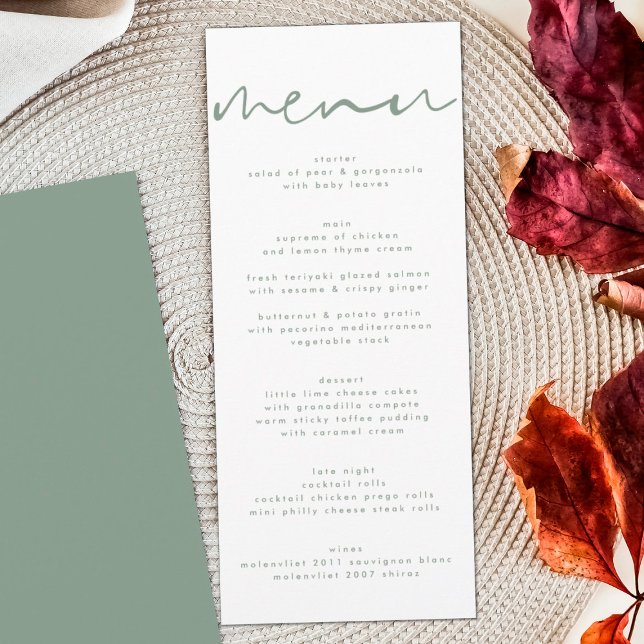 Modern Sage Green Neutral White Wedding Menu Programm (Von Creator hochgeladen)