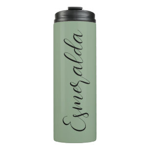 Modern Sage Green Personalisiert Black Typografy Thermosbecher