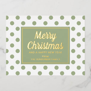 Modern Sage Green Polka Dots Weihnachtsgold Folien Feiertagspostkarte