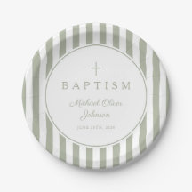 Modern Sage Green Religious Cross Baptism