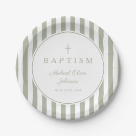 Modern Sage Green Religious Cross Baptism Pappteller