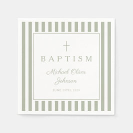 Modern Sage Green Religius Cross Boy Baptism Serviette