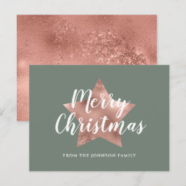 Modern Sage Green Rose Gold Star Frohe Weihnachten Postkarte