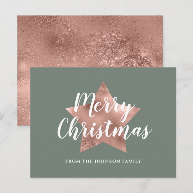 Modern Sage Green Rose Gold Star Frohe Weihnachten Postkarte (Vorne/Hinten)
