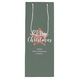 Modern Sage Green Rose Gold Star Weihnachten Geschenktüte Für Weinflaschen
