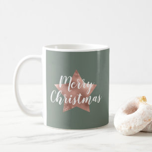Modern Sage Green Rose Gold Star Weihnachten Kaffeetasse