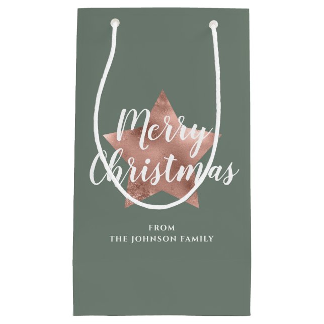Modern Sage Green Rose Gold Star Weihnachten Kleine Geschenktüte (Vorderseite)