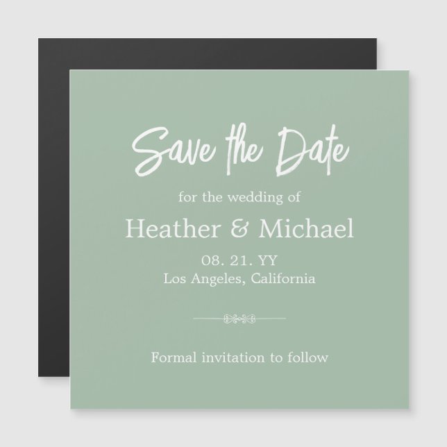 Modern Sage Green Save the Date Hochzeit Magneteinladung (Vorne/Hinten)