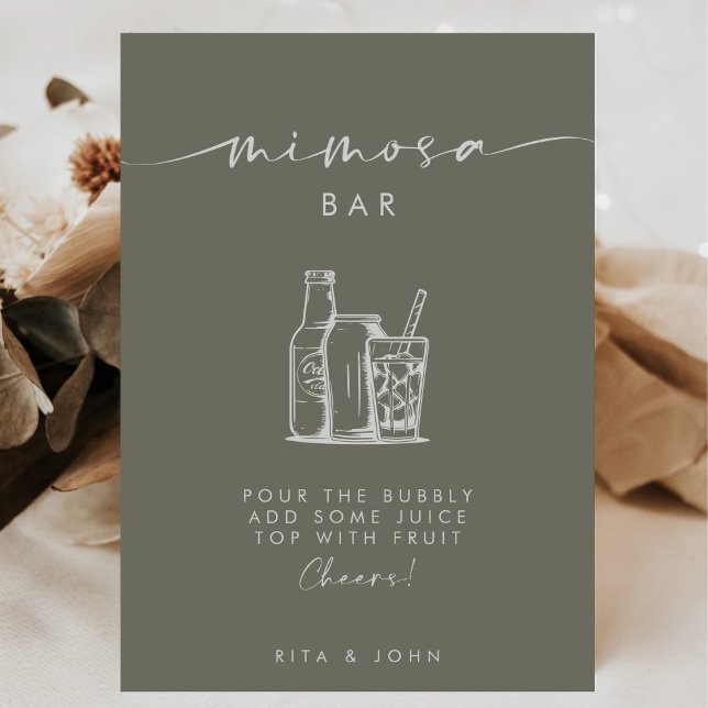 Modern Sage Green Script Mimosa Bar Wedding Sign Poster (Von Creator hochgeladen)
