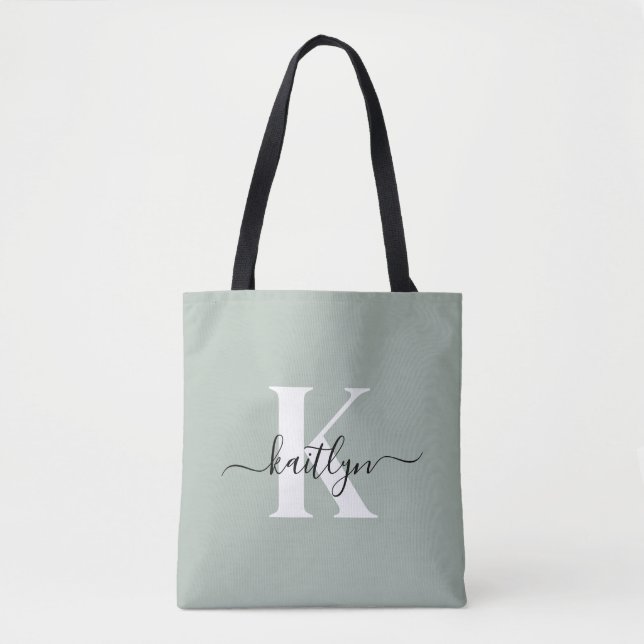 Modern Sage Green Script Monogram (Vorderseite)