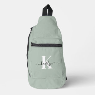 Modern Sage Green Script Monogram Crossbody Bag