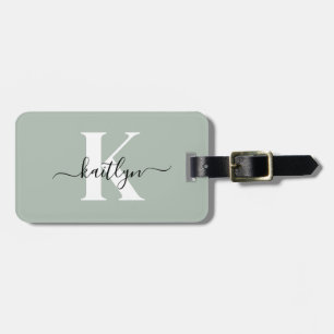Modern Sage Green Script Monogram Gepäckanhänger