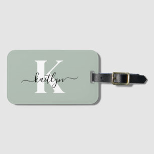 Modern Sage Green Script Monogram Gepäckanhänger