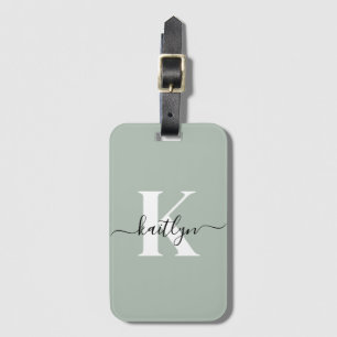 Modern Sage Green Script Monogram Gepäckanhänger