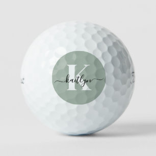 Modern Sage Green Script Monogram Golfball