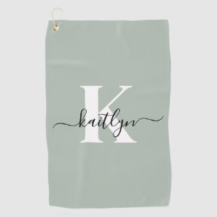 Modern Sage Green Script Monogram Golfhandtuch