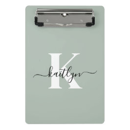 Modern Sage Green Script Monogram Mini Klemmbrett