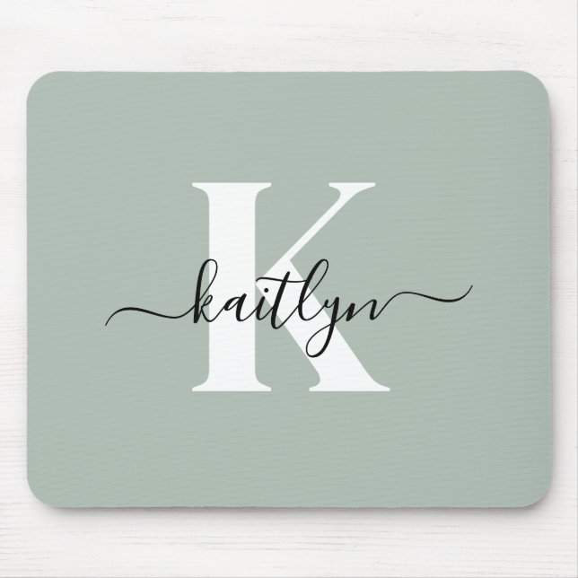 Modern Sage Green Script Monogram Mousepad (Vorne)