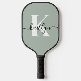 Modern Sage Green Script Monogram Pickleball Schläger
