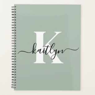 Modern Sage Green Script Monogram Planer