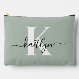 Modern Sage Green Script Monogram Zubehörtasche
