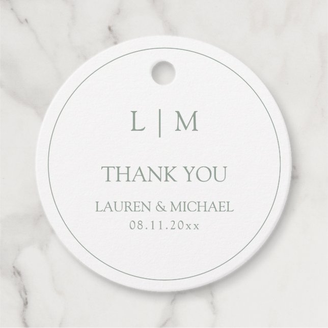 Modern Sage Green Simple Monogram Vielen Dank Geschenkanhänger (Vorderseite)