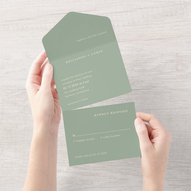 Modern Sage Green Simple Wedding All In One Einladung (Abreißen)