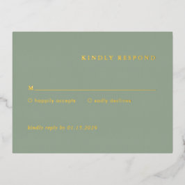 Modern Sage Green Simple Wedding Foil RSVP Card Folie Einladungspostkarte