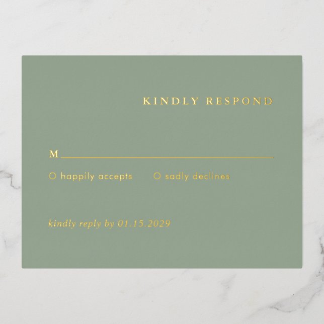 Modern Sage Green Simple Wedding Foil RSVP Card Folie Einladungspostkarte (Vorderseite)