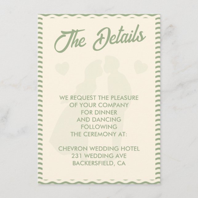 Modern Sage Green Stripe QR Code Wedding Details Begleitkarte (Vorderseite)