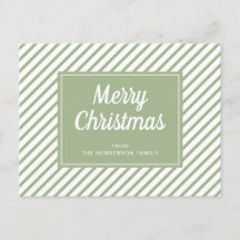 Modern Sage Green Stripes Frohe Weihnachten