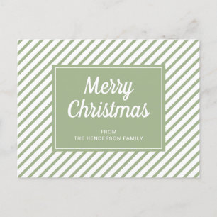 Modern Sage Green Stripes Frohe Weihnachten Postkarte