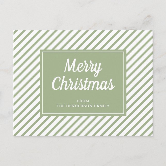Modern Sage Green Stripes Frohe Weihnachten Postkarte (Vorderseite)