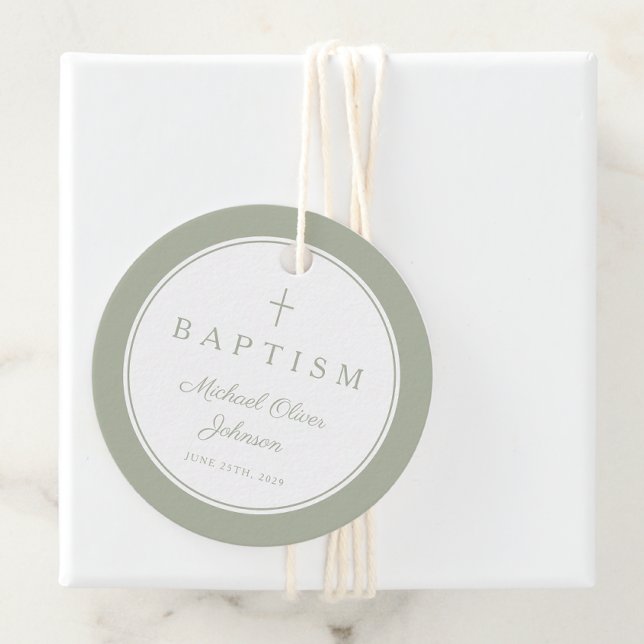 Modern Sage Green Thank You Baptism Geschenkanhänger (Modern Sage Green Thank You Baptism Favor Tags)