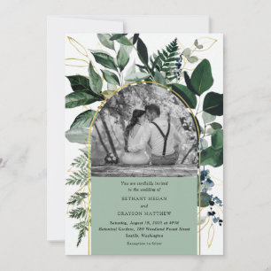 Modern Sage Green Watercolor Blätter Foto Hochzeit Einladung