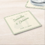 Modern Sage Green Wavy Stripe Wedding Rechteckiger Pappuntersetzer<br><div class="desc">Add a stylish detail to your reception with this modern sage green wavy stripe wedding square paper coaster. The elegant flowing stripe design brings a chic and contemporary touch that complements modern, minimalist, and nature-inspired wedding themes. Perfect for cocktail hour, bar tables, or reception décor, these customizable coasters help create...</div>