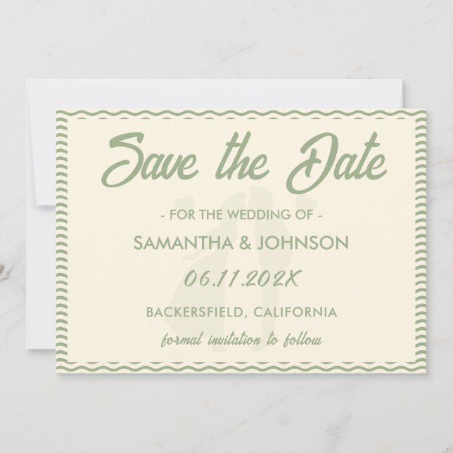 Modern Sage Green Wavy Stripe Wedding Save The Date (Vorderseite)