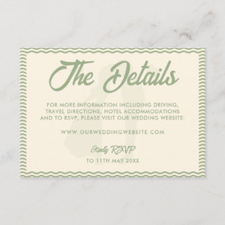Modern Sage Green Wavy Stripe Wedding Website Begleitkarte
