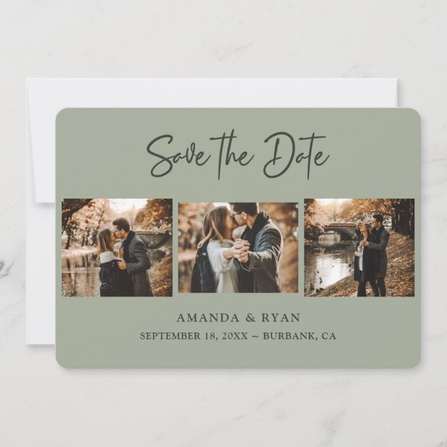 Modern Sage Green Wedding 3 Foto Save The Date (Vorderseite)