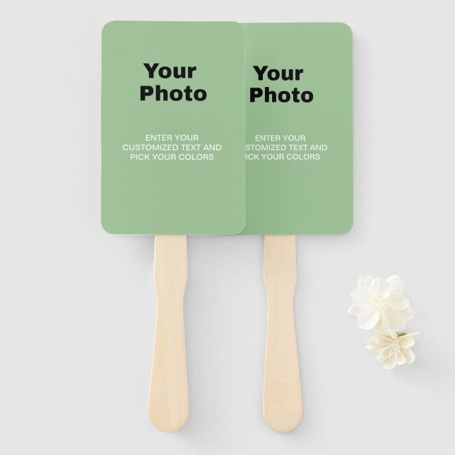 Modern Sage Green Wedding Custom Foto Fächer (Vorne und Hinten)